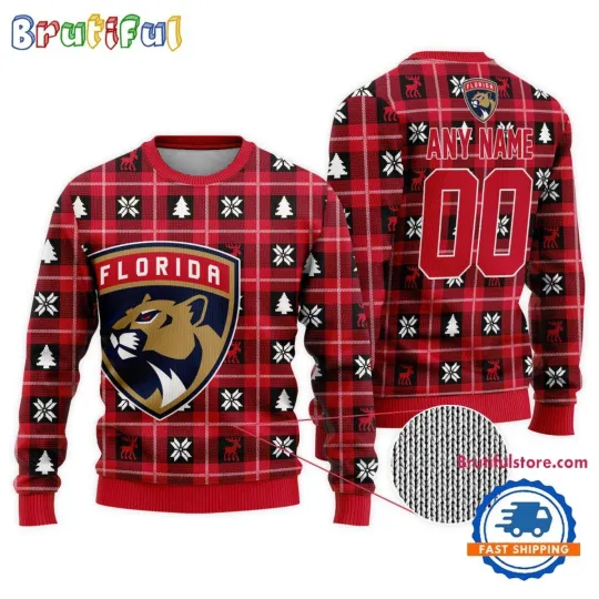 Florida Panthers Personalized Snow Tree Ugly Christmas Sweater