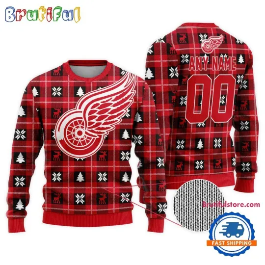 Discover Detroit Red Wings Personalized Snow Tree Ugly Christmas Sweater