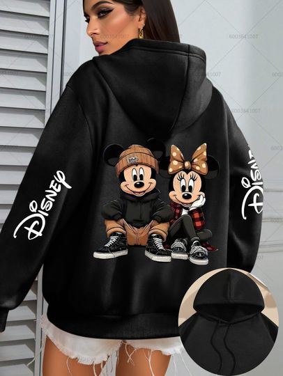 Discover Disney Women's Minnie Mickey Mouse Fleece Hoodies Hoody Sweatshirt Cute Pullover Autumn Winter Oversize Girl Coats Sweats Casual