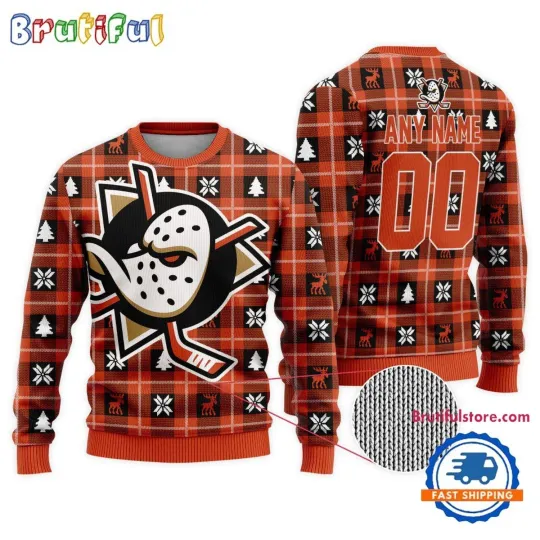 Discover Anaheim Ducks Personalized Snow Tree Ugly Christmas Sweater