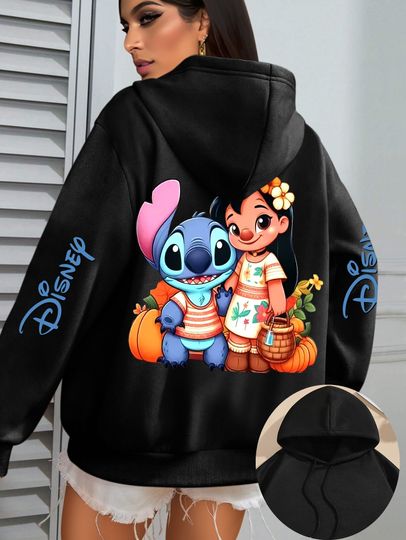 Discover New Disney Women's Stitch Fleece Hoodies Men Cotton Hoody Sweatshirt Pullover Autumn Winter Oversized Coats Top Clothing Vintage