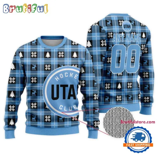 Discover Utah Hockey Club Personalized Snow Tree Ugly Christmas Sweater