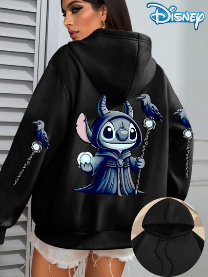 Discover Disney Women's Stitch & Angel  Fleece Hoodies Men Cotton Hoody Sweatshirt Pullover Autumn Winter Oversize Coats Clothing Tops