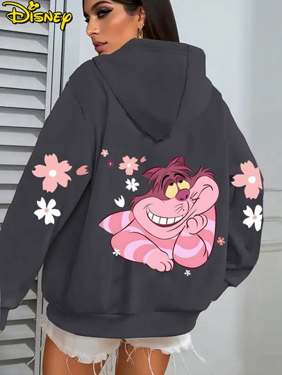 Discover Disney Cheshire Cat Cherry Blossoms Hoodie Men's and Women's Sportswear Printed Cartoon Hoodie