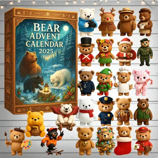 Discover Bear Christmas Advent 2025 2D Acrylic, Advent Calendar Gift For Christmas