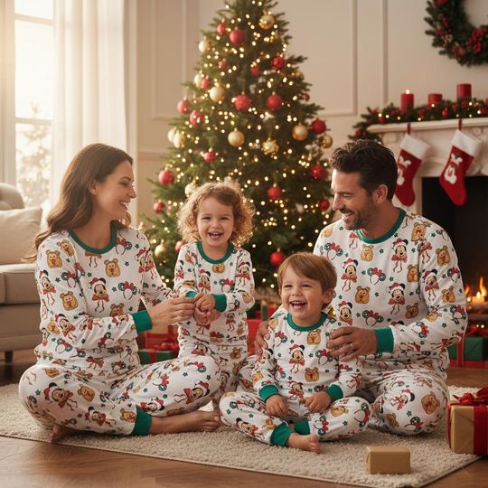 Discover Cute Mickey Mouse Gingerbread Squishmallow Pajamas Set, Mickey Santa Coquette Bow Sleepwear, Disney Holiday Outfit, Christmas Party Pajamas