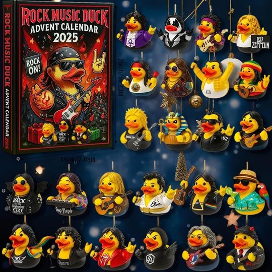 Discover Rock Music Duck Insp Advent Calendar 2025, 24-Day Countdown Box, Funny Rubber Duck Christmas Gift Set
