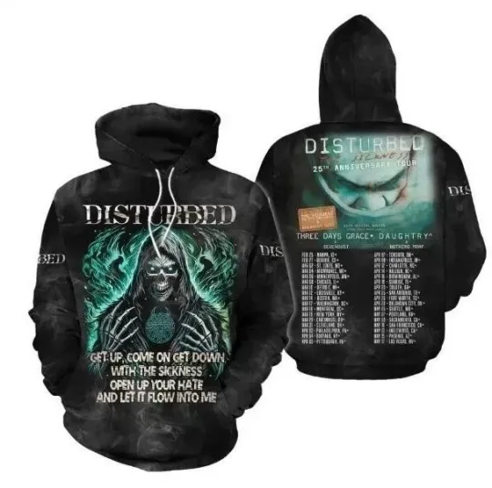 Discover Disturbed 25th Anniversary Tour The Sickness Hoodie 3D Hoodie