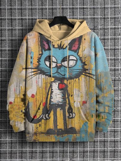 Discover Lovely Graffiti Cat 3d Print Graphic Hoodies Men Fashion Oversized Hoodie Sweatshirt Funny Coat Women Sweat Mens Clothes Moletom