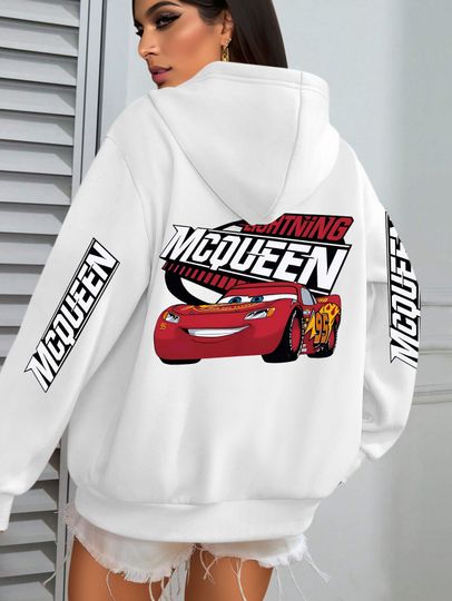 Discover Disney Lightning McQueen Women's Hoodie - Mint Green Hoodie with Back Racing Pattern