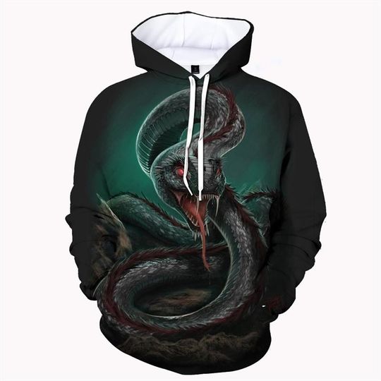 Discover Fashion Snake Pattern Hoodies For Men Trend Autumn Streetwear Cool 3D Printed Long Sleeve Sweatshirt Casual Loose Hip Hop Tops