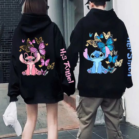 Discover Disney Stitch Printed Couple Fashion Hoodie Women's Hoodie Autumn/Winter New Men's and Women's Casual Fashion Street Wear