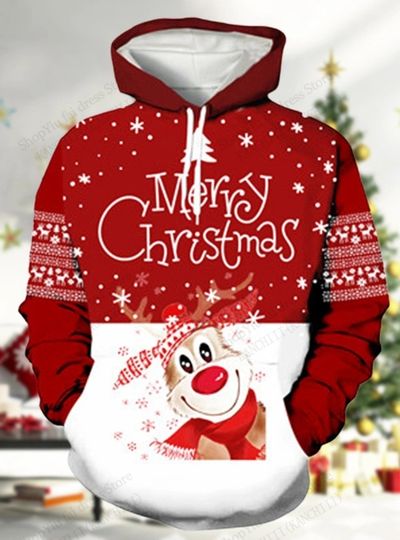 Discover Mens Christmas Hoodie Reindeer Elk 3d Print Hoodie Men Women Fashion Hoodie Sweatshirt Santa Claus Tracksuit Men Clothing Winter