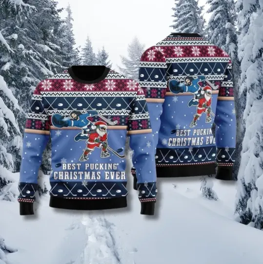 Discover Santa Hockey Ugly Christmas Sweater Funny Best Pucking