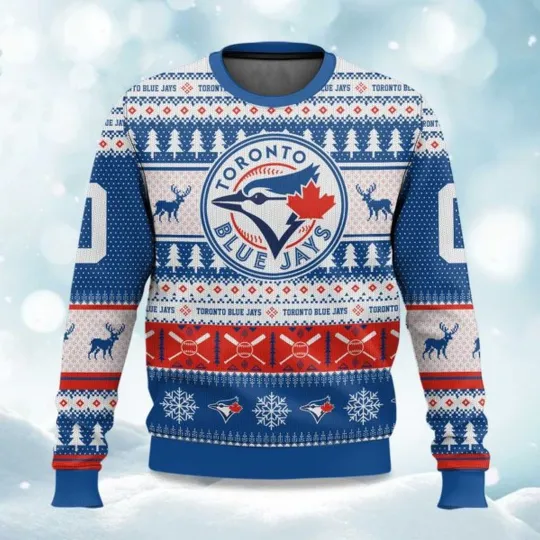 Discover 2025 Christmas Blue Jays Baseball Personalized Ugly Sweater - Christmas Gift