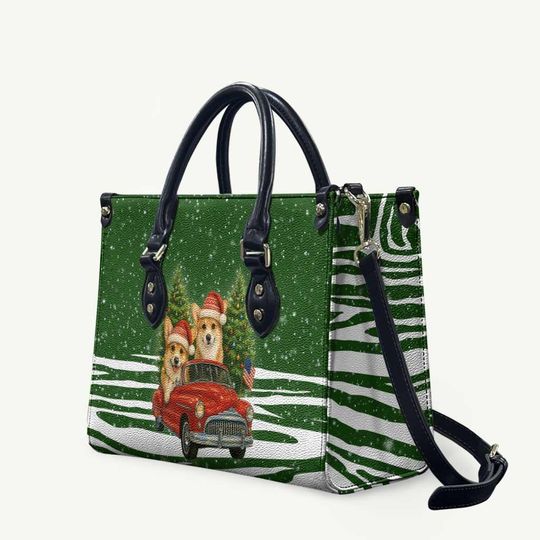 Discover Heavy Leather Handbag Dog Xmas Holiday Purse with Snowflake Pattern, Christmas Gift for Pet Lovers & Dog Moms
