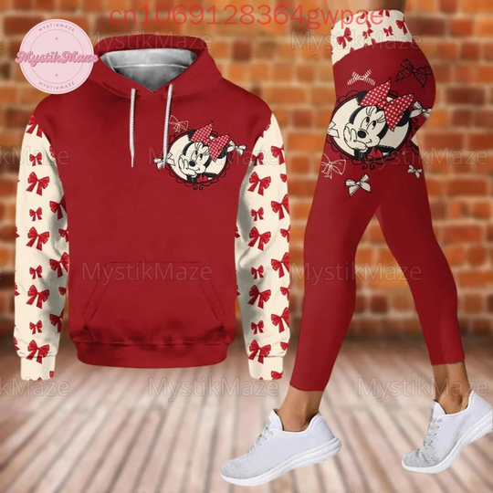 Discover Disney Mickey Minnie 3D Hoodie and Leggings Set For Women's Yoga Pants Sweatpants Fashion Casual Leggings Track Suit