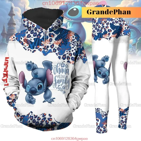 Discover Disney Stitch Hoodie and Leggings Set Women's Stitch and Angel Y2k Hoodie Yoga Pants Sweatpants Fashion Tracksuit Set