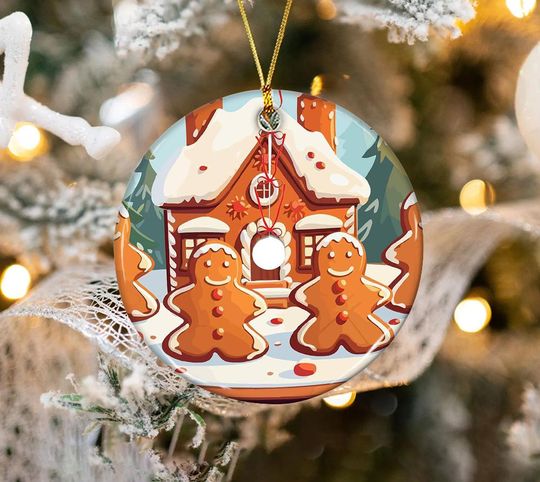 Ceramic Gingerbread Cookie House Christmas Ornament with Cute Cookie Design for Winter Holiday Decor