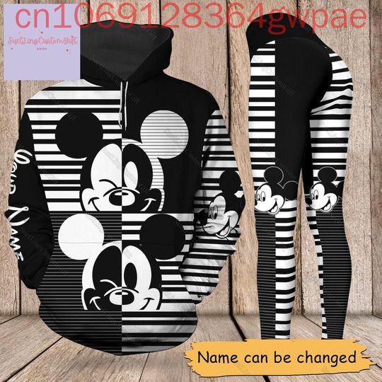 Discover Disney Mickey Women's Hoodie Legging Set Casual Cartoon Women's Y2k Yoga Pants Sweatshirt Fashion Sports Suit