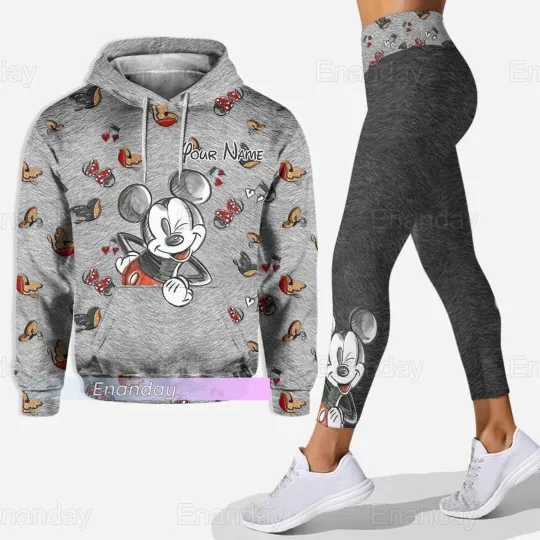 Discover Disney Minnie Mouse 3D Hoodie and Leggings Set Women's Hoodie Suit Mickey Yoga Pants Sweatpants Set Fashion Mickey Sports Suit