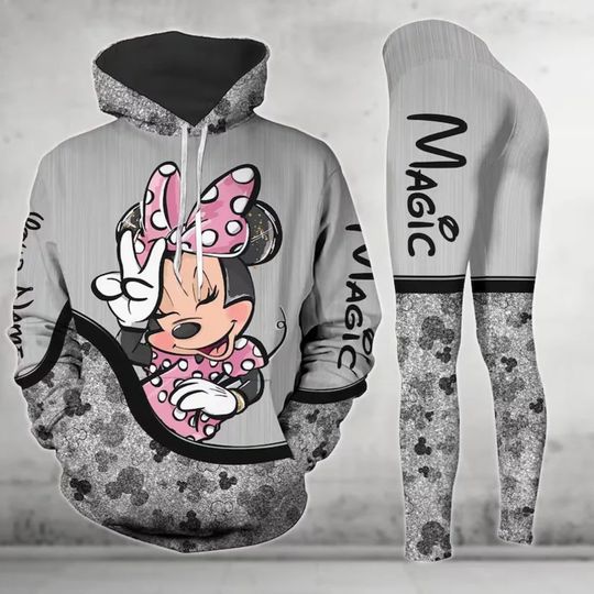 Discover Womens Hoodie Yoga Leggings Set Disney Funny Mickey Minnie Mouse Costumes Hoodie Leggings Sport Jogger Tracksuit