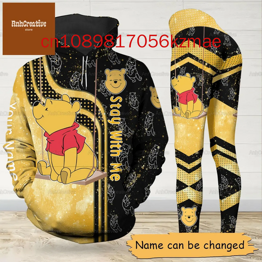 Discover Free Custom Name Disney Winnie The Pooh Hoodie And Leggings Women's 2024 New Hoodie Yoga Pants Sweatpants Fashion Sets