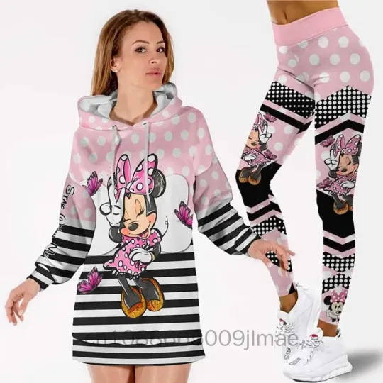 Discover Custom Minnie Mouse 3D Hoodie and Leggings Set Women's Casual Yoga Pants Suit Disney Yoga Hoodie Leggings Fashion Tracksuit Set
