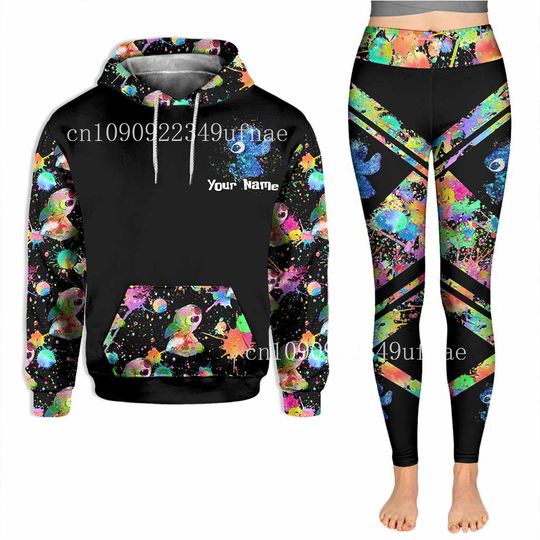 Discover Personalized Disney Stitch 3D Women Hoodie Leggings Set Women Hoodie Set Mickey Minnie Yoga Pants Sweatpants Women Leggings