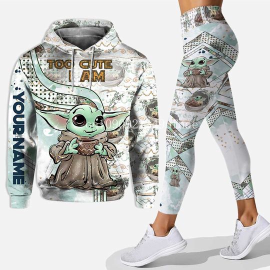 Discover Custom Disney Baby Yoda Hoodie Leggings Set Women Yoga Pants Sweatshirt Set Disney Yoga Hoodie Leggings Yoda Fashion Sportswear