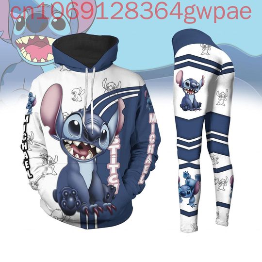 Discover Disney Stitch Ohana Women's 3D Print Hoodie Legging Set Casual Women's Y2k Yoga Pants Sweatshirt Fashion Sports Suit