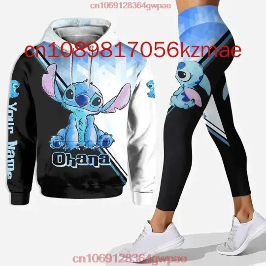 Discover Free Custom Name Disney Stitch Hoodie And Leggings Set Women's Y2k Hoodie Yoga Pants Sweatpants Fashion Sets