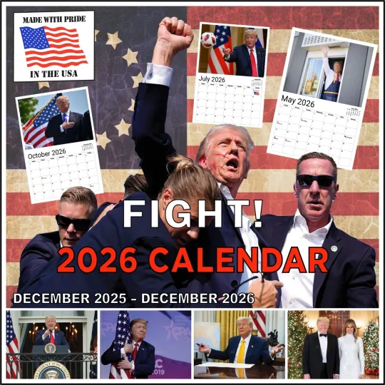 Discover 2026 Fight Calendar 12x9 Wall Calendar Donald Trump USA Made 13 Months Office Supplies