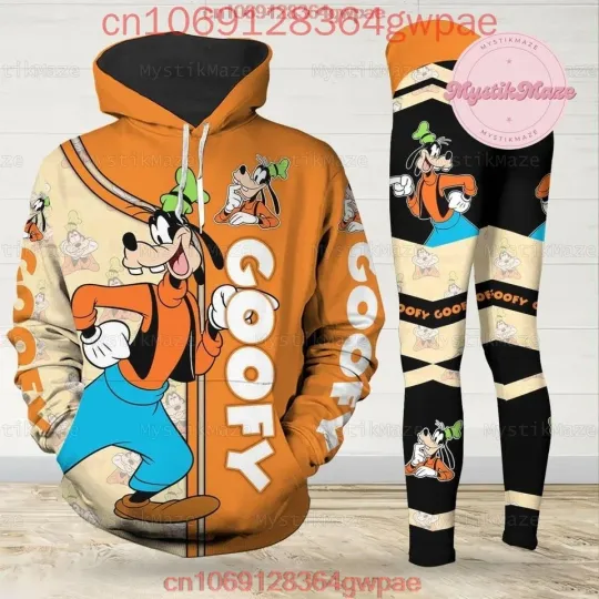 Discover 2025 Disney Goofy 3D Women's Hoodie Leggings Suit Mickey Yoga Pants Sweatpants Fashion Sports Suit Women Yoga Set