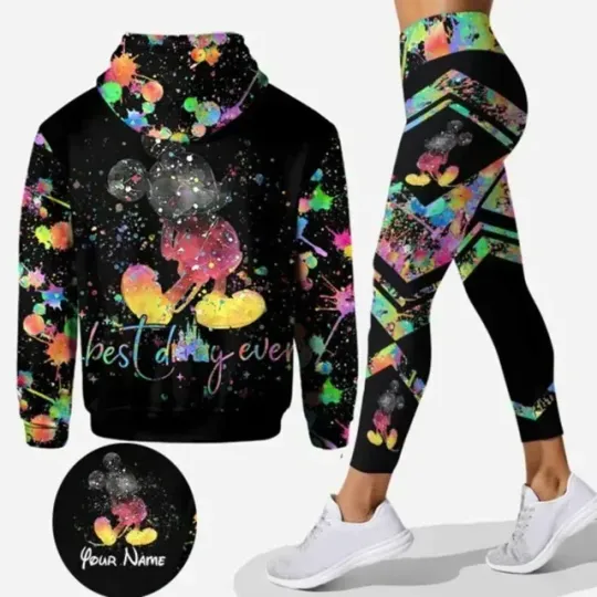 Discover Disney Mickey Minnie Hoodie Women's Hoodie Yoga Pants Set Custom Name Hoodie Leggings Tights Fashion Sportswear