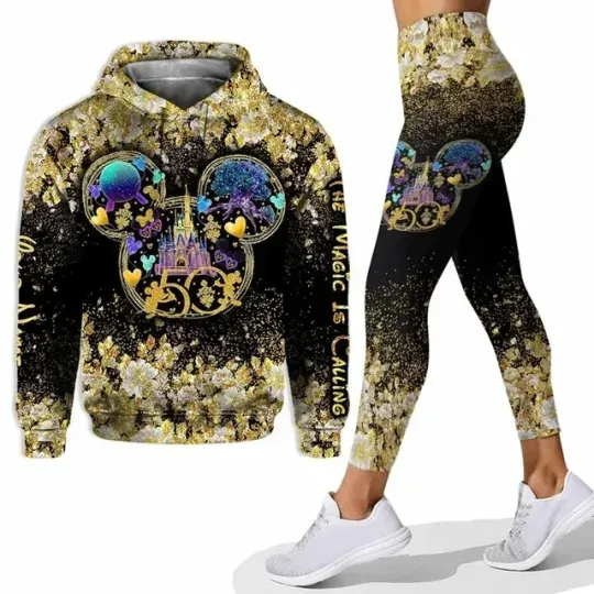 Discover Disney Mickey Minnie 50th Anniversary Hoodie Women's Hoodie Yoga Pants Set Custom Name Hoodie Leggings Tights Fashion Sportswear