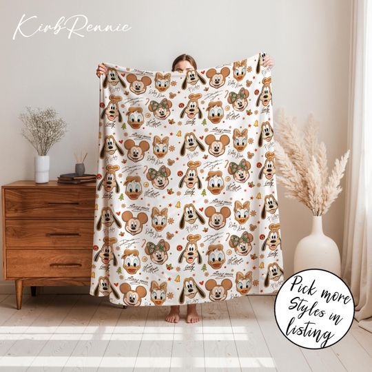 Discover Mickey & Friends Gingerbread Fleece Blanket, Disney Christmas Decor, Family Gift