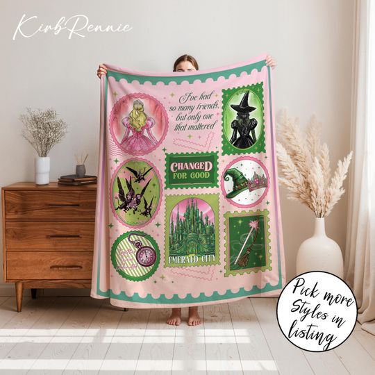 Wicked Elphaba and Glinda Fleece Blanket, Shiz University Halloween and Christmas Blanket