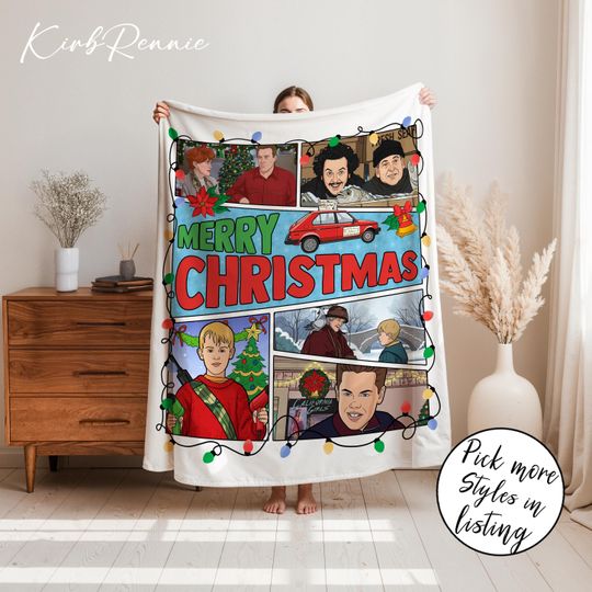 Home Alone Christmas Fleece Blanket, Retro 90s Holiday Movie Throw, Christmas Gift for Movie Lovers