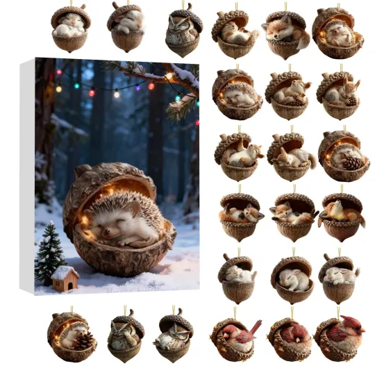Discover 2025 Christmas Forest Animal Acorn Countdown Ornaments 24Pcs Cozy Forest Hangs
