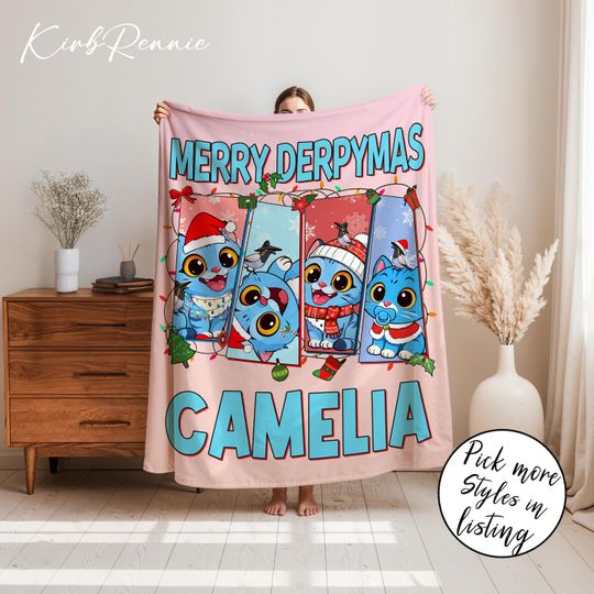 Custom Name Derpy Tiger Fleece Blanket, Cozy Cotton Throw, Anime Tiger Blanket, Kpop Huntrix Blanket, Funny Anime Gift