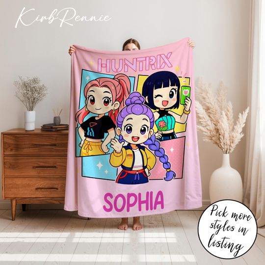 Discover Personalized Name K-Pop Demon Huntrix Fleece Blanket, Velveteen Plush Anime Throw Blanket