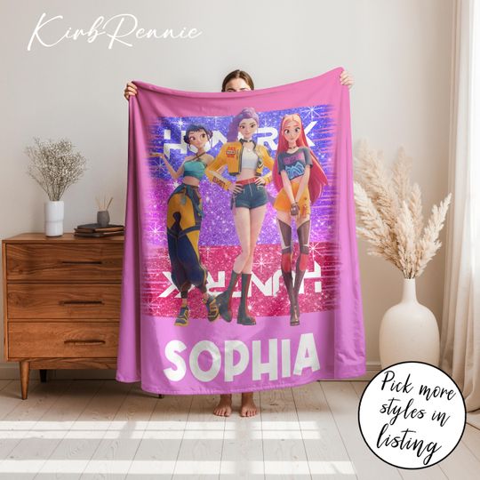Discover Personalized Huntrix Fleece Blanket, Kpop Demon Huntrix Fan Gift, Demon Hunters Blanket