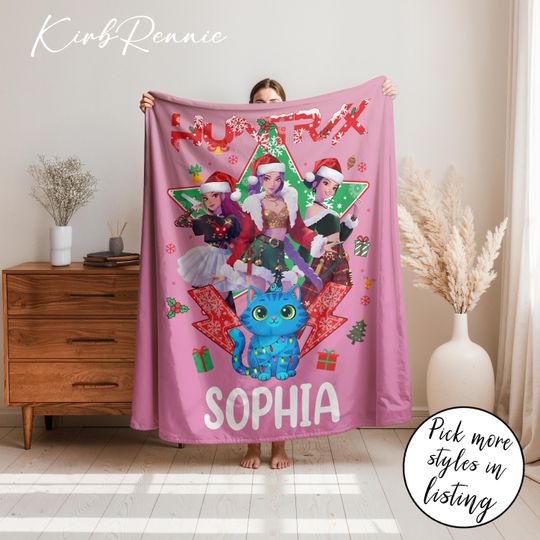 Discover Personalized K-pop Demon Hunters Fleece Blanket with Name, Anime-Inspired Christmas Family Gift