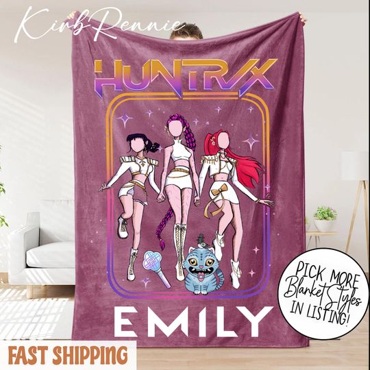 Discover Custom Kpop Demon Hunters Fleece Blanket with Name, Personalized Fantasy Anime Throw for Fans