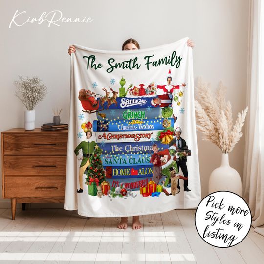 Discover Personalized Christmas Movies Fleece Blanket with 80s & 90s Film Themes, Cozy Holiday Family Throw