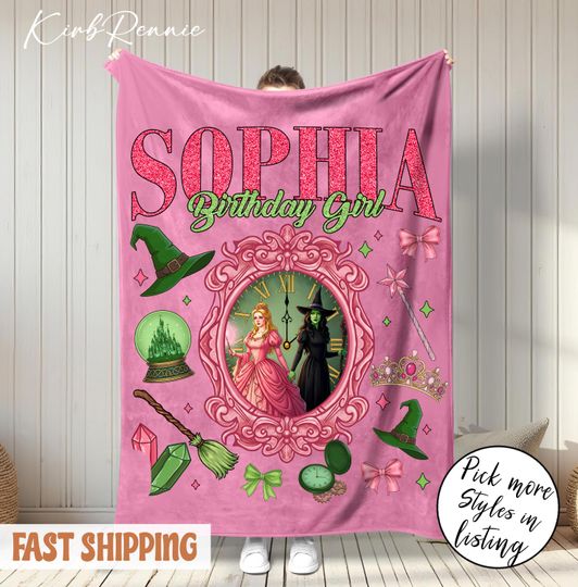 Custom Wicked Change For Good Fleece Blanket featuring Elphaba and Glinda, Wizard of Oz Gift, Christmas Blanket
