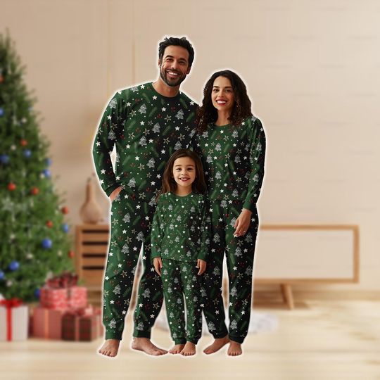 Discover Christmas Tree Matching Family Pajamas Set, Merry Christmas Pajama, Long Sleeve Sweatshirt And Pants, Cute Winter Loungewear, Xmas Gift