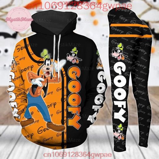 Discover 2025 Disney Goofy 3D Women's Hoodie Leggings Suit Mickey Yoga Pants Sweatpants Fashion Sports Suit Disney Women Yoga Set