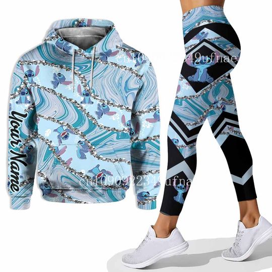 Discover Custom Disney Stitch 3D Hoodies Women Hoodies Leggings Set Stitch Yoga Pants Sweatpants Fashion Sports Set Disney Yoga Set 2025